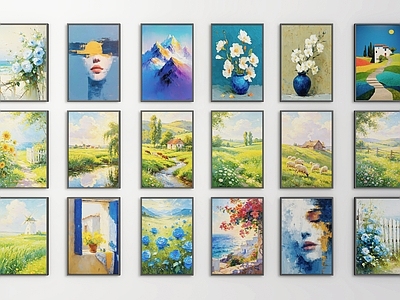 印象派挂画组合 现代挂画 油画 装饰画 墙饰 风景挂画