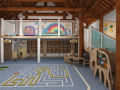 原木风幼儿园内部 古建 幼儿园 景区