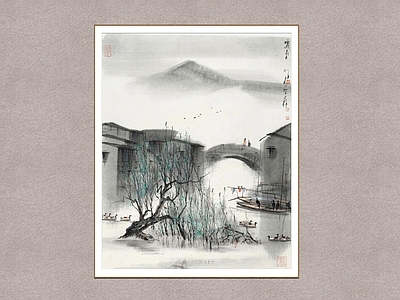 新中式山水画 鸣春 江南水乡 水乡春日 杨明义 装饰画