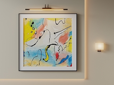 现代简约抽象挂画 北欧方形装饰画 撞色抽象画 灵动线条挂画 明快色块装饰画 客厅色彩油画