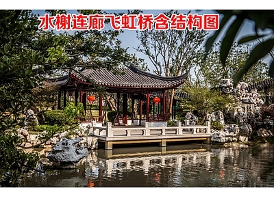 其他古建筑 古建水榭连廊桥 连廊飞虹桥古建亭 亲水平台石栏杆
