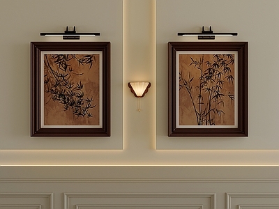 新中式挂画 中古风玄关挂画 客厅双联国画 中古墨竹装饰画 复古墨竹挂画 禅意竹子装饰画