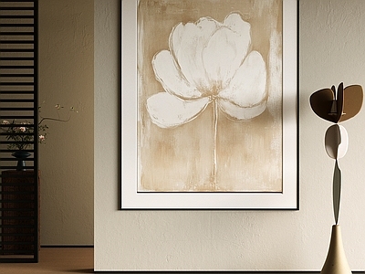 侘寂抽象挂画 原木风荷花挂画 米色肌理花卉画 极简花朵油画 中古风花卉挂画 玄关素雅花卉画