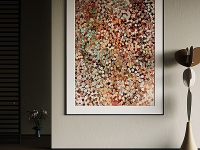 侘寂抽象挂画 圆点肌理抽象挂画 暖色调点彩装饰画 中古风抽象挂画 竖版点彩艺术画 油画