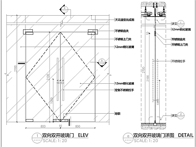 玻璃门节点 地弹簧玻璃门 无边框玻璃门 双向双开玻璃门 玻璃曲夹玻璃门