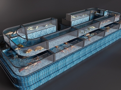 现代食品展台 鱼缸水族 海鲜缸 水产池 海鲜展示区 龙虾