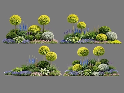现代主义花境 2D花境植物组团 花卉花镜 花草镜植物组合 花草花丛 地被花灌木球