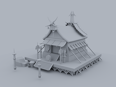 中式古建 白模 游戏建筑