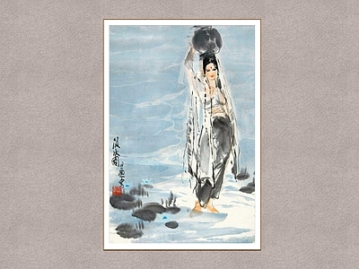 中式画框 汲水图 少女图 周思聪 装饰画