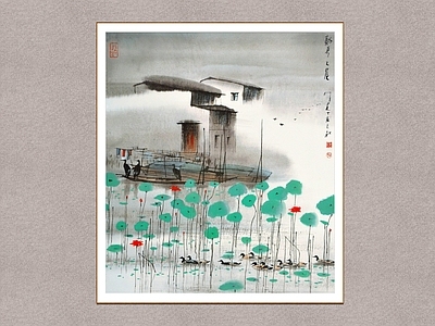 新中式山水画 水乡之夏 江南水乡 杨明义 装饰画