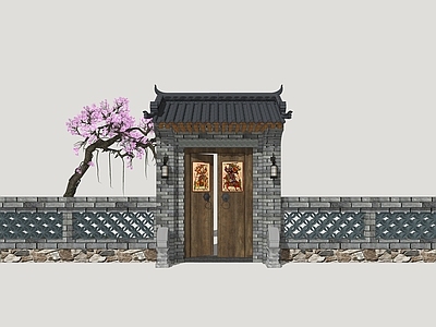中式古建入口大门 古民居大门 古风庭院门 乡村民居大门 入户门
