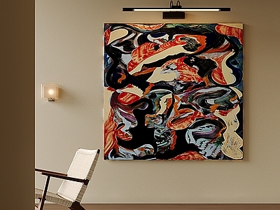 中古风挂画 意式轻奢装饰画 复古方形装饰画 黑红抽象肌理油画 野兽派抽象画 厚重笔触艺术画