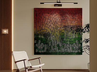 中古风抽象挂画 现代艺术肌理画 渐变几何肌理油画 红绿撞色方形挂画 色块拼接抽象画 碎片线条抽象画