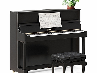 现代乐器 YAMAHA 现代立式钢琴 龟背竹 钢琴凳 琴房