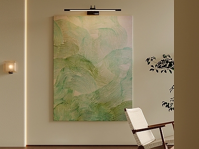 现代简约挂画 新中式线条油画 禅意绿色肌理画 渐变绿竖版挂画 青绿线条肌理画 曲线立体装饰画
