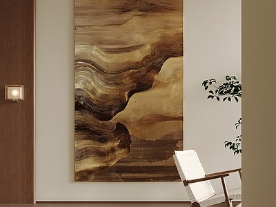 中古风抽象挂画 新中式肌理画 复古大地色挂画 咖色波纹抽象画 鎏金山水肌理画 竖版流纹油画