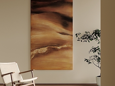 中古风挂画 大地色竖版油画 暖咖色块挂画 棕调抽象肌理画 流沙质感装饰画 复古意境抽象画