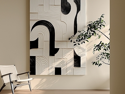 极简抽象挂画 侘寂肌理挂画 黑白弧形肌理画 立体浮雕抽象画 几何凹凸装饰画 厚涂曲线油画