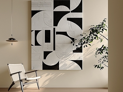 现代简约抽象挂画 侘寂几何浮雕画 黑白立体抽象画 半圆几何肌理画 弧形块装饰油画 极简半圆挂画