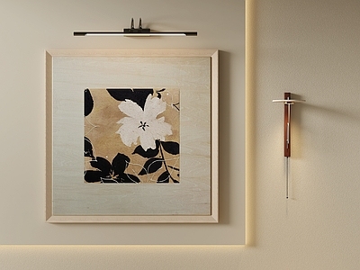 原木风长条壁灯 中古风花卉肌理画 黑白花朵抽象油画 咖底花卉手绘挂画 侘寂植物肌理壁画 原木框中古挂画