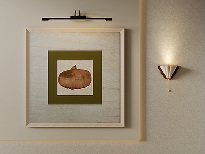 原木风油画 原木框中古装饰画 中古风南瓜壁画 绿底南瓜静物挂画 玄关橄榄绿艺术画 餐厅方形静物挂画