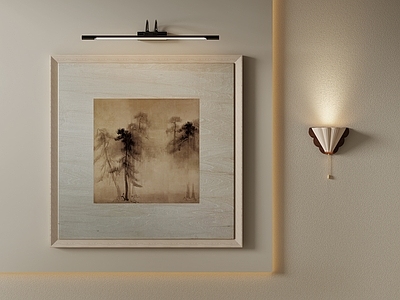 新中式山水画 宋式水墨松林挂画 书房宋式复古挂画 客厅国风水墨壁画 禅意山水方形画 侘寂国风山水画