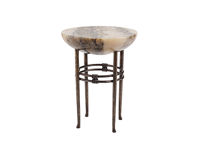 中古风边几 中古玉石边几 圆形法式边桌 1920s