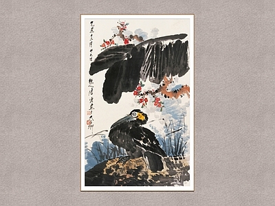 中式画框 花鸟画 芭蕉鸬鹚 唐云 国画