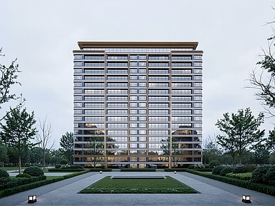 现代主义小高层住宅楼 高品质住宅 现代高层住宅 简洁轻奢 金属曲面线条 曲面流线