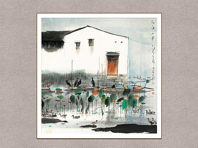 新中式山水画 江南人家 江南水乡 杨明义 装饰画