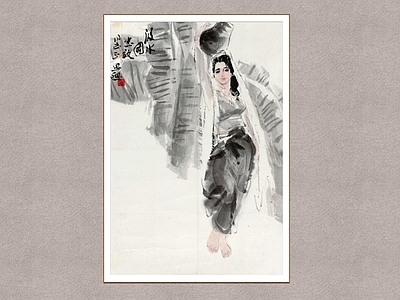 中式画框 汲水图 少女图 装饰画 周思聪