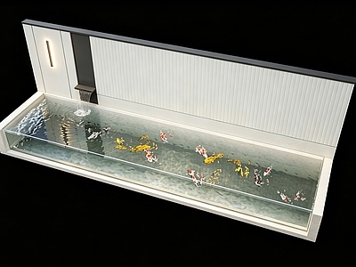 现代简约景观水墙 现代流水墙 流水景墙 玻璃鱼池