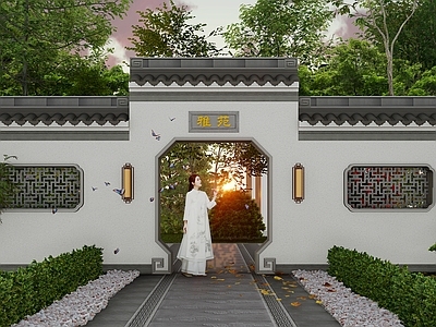 新中式景观景墙 新中式景墙 新中式月洞门 新中式海棠门 新中式门套