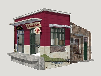 复古餐饮建筑 怀旧商业建筑 小吃店 老旧民居建筑 砖墙民房