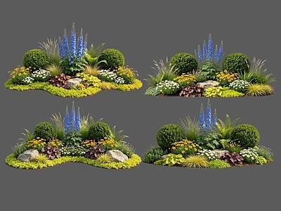 现代主义花境 2D花境植物组团 花卉花镜 花草镜植物组合 花草花丛 地被花灌木球