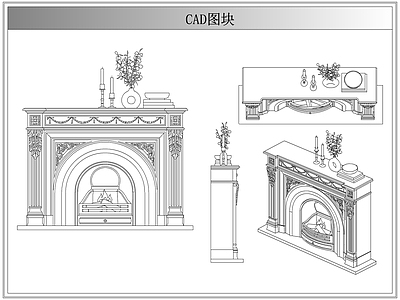 综合软装摆件图库 欧美法式壁炉