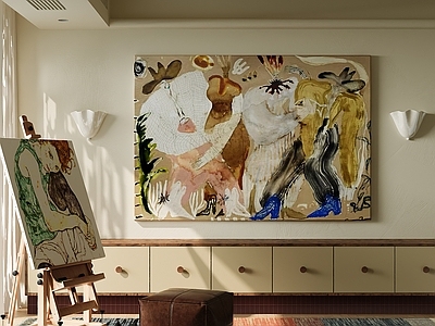 中古风抽象挂画 复古人物画 美式艺术画 色块装饰画 中古抽象画 客厅艺术画