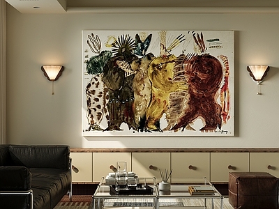 中古抽象画 横版装饰画 复古挂画 手绘肌理画 写意人物画