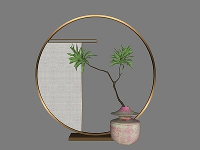 新中式绿植摆件 盆栽 中式摆件 屏风 绿植