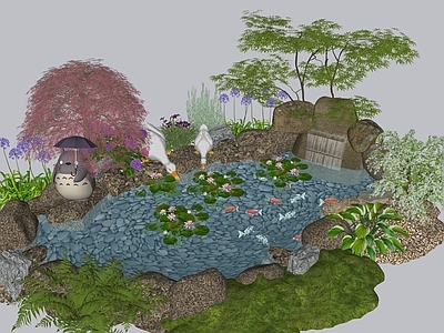日式人工水池 自然水池 自然水景 生态鱼池 水池 跌水水池