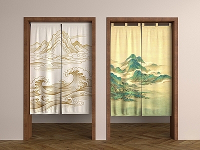 新中式门帘 山水门帘 厨房门帘