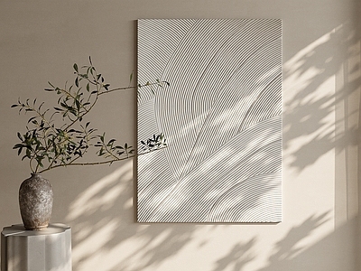 侘寂抽象挂画 原木极简风 白色肌理挂画 立体线条挂画 竖版装饰画 客厅艺术画