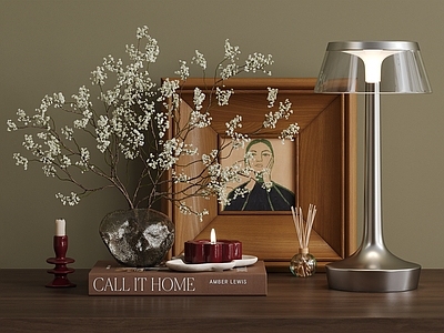 中古风花艺 台灯 干花花艺摆件 蜡烛香薰 挂画 书本书籍