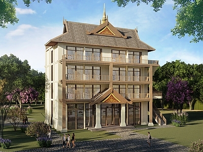 东南亚传统建筑风格民宿建筑