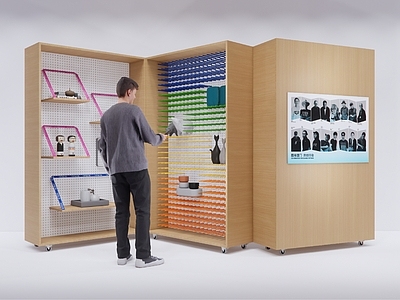 原木风置物架 移动展柜 文创展柜
