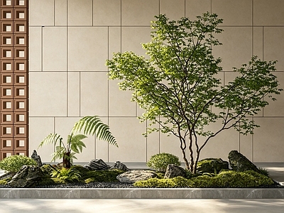 新中式景观室内景观 现代室内景观 景观造景 植物堆 景观树 庭院小品