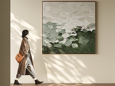 奶油风抽象挂画 侘寂风景挂画 方形肌理挂画 绿色肌理油画 莫兰迪绿油画 现代风景挂画
