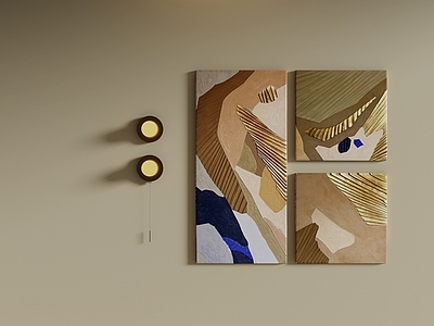 侘寂挂画组合 现代肌理拼画 大地色拼贴画 样板间组合画 软装多联画 轻奢肌理油画