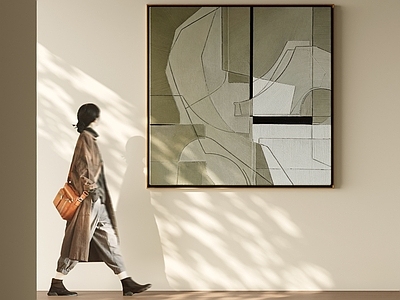 侘寂抽象画 莫兰迪几何油画 客厅几何挂画 现代几何肌理画 软装低饱和画 样板间线条画