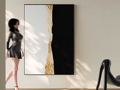 轻奢抽象挂画 黑白金箔壁画 撞色金箔艺术 黑白金箔肌理油画 入户黑金壁画 极简轻奢装饰画